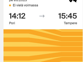Junalippu 9.6. Pori - Tampere (14:12 - 15:45), Matkat, risteilyt ja lentoliput, Matkat ja liput, Pori, Tori.fi