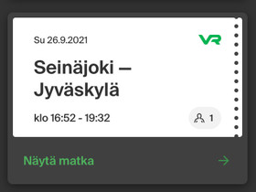 Junalippu SJK-JKL SU 26.9, Matkat, risteilyt ja lentoliput, Matkat ja liput, Jyväskylä, Tori.fi Junalippu SJK-JKL SU 26.9, Matkat, risteilyt ja lentoliput, Matkat ja liput, Jyväskylä, Tori.fi