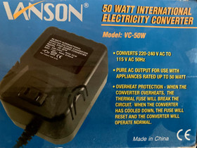 Vanson 50W Convertter 220-240V/110-115V, Muu tietotekniikka, Tietokoneet ja lisälaitteet, Kemi, Tori.fi Vanson 50W Convertter 220-240V/110-115V, Muu tietotekniikka, Tietokoneet ja lisälaitteet, Kemi, Tori.fi