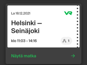 Junalippu Helsinki-Seinäjoki 18.12 klo 11.03, Matkat, risteilyt ja lentoliput, Matkat ja liput, Vantaa, Tori.fi Junalippu Helsinki-Seinäjoki 18.12 klo 11.03, Matkat, risteilyt ja lentoliput, Matkat ja liput, Vantaa, Tori.fi