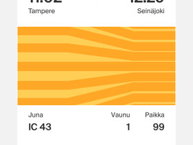Junalippu Tampere-Seinäjoki, Matkat, risteilyt ja lentoliput, Matkat ja liput, Ylöjärvi, Tori.fi Junalippu Tampere-Seinäjoki, Matkat, risteilyt ja lentoliput, Matkat ja liput, Ylöjärvi, Tori.fi
