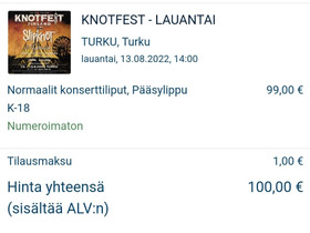 Knotfest 2022 Lauantain lippu, Keikat, konsertit ja tapahtumat, Matkat ja liput, Kuopio, Tori.fi