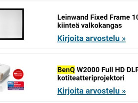 BenQ W2000 -projektori ja 108" Leinwand valkokanga, Kotiteatterit ja DVD-laitteet, Viihde-elektroniikka, Kruunupyy, Tori.fi BenQ W2000 -projektori ja 108" Leinwand valkokanga, Kotiteatterit ja DVD-laitteet, Viihde-elektroniikka, Kruunupyy, Tori.fi