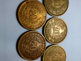 20 mk 1934 - 1939 5kpl eri vuodet, Rahat ja mitalit, Keräily, Lahti, Tori.fi 20 mk 1934 - 1939 5kpl eri vuodet, Rahat ja mitalit, Keräily, Lahti, Tori.fi