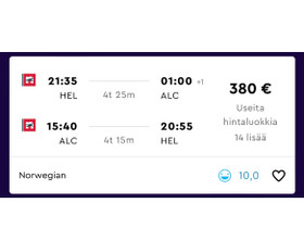 Lentoliput Helsinki-Alicante-Helsinki, Matkat, risteilyt ja lentoliput, Matkat ja liput, Tampere, Tori.fi Lentoliput Helsinki-Alicante-Helsinki, Matkat, risteilyt ja lentoliput, Matkat ja liput, Tampere, Tori.fi
