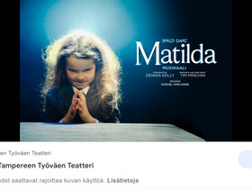 Matilda musikaali liput 2kpl 21.5.2022, Keikat, konsertit ja tapahtumat, Matkat ja liput, Tampere, Tori.fi