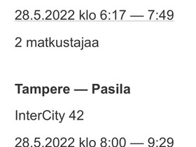 VR JKL-Pasila 28.5, Matkat, risteilyt ja lentoliput, Matkat ja liput, Jyväskylä, Tori.fi VR JKL-Pasila 28.5, Matkat, risteilyt ja lentoliput, Matkat ja liput, Jyväskylä, Tori.fi