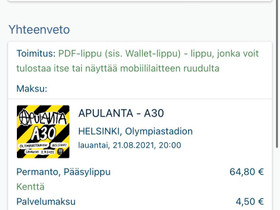 Apulanta,Helsingin Olympiastadion 2.7.22, Keikat, konsertit ja tapahtumat, Matkat ja liput, Juuka, Tori.fi Apulanta,Helsingin Olympiastadion 2.7.22, Keikat, konsertit ja tapahtumat, Matkat ja liput, Juuka, Tori.fi