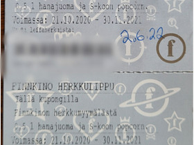 Finnkino 1 lippu ja 2 herkkulippua, Keikat, konsertit ja tapahtumat, Matkat ja liput, Riihimäki, Tori.fi Finnkino 1 lippu ja 2 herkkulippua, Keikat, konsertit ja tapahtumat, Matkat ja liput, Riihimäki, Tori.fi