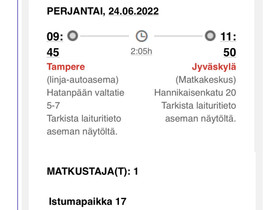 MATKALIPPU, Tampere-Jyväskylä-Kärsämäki, Matkat, risteilyt ja lentoliput, Matkat ja liput, Tampere, Tori.fi