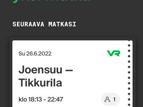 Junalippu Jns-Tikkurila 26.6., Matkat, risteilyt ja lentoliput, Matkat ja liput, Joensuu, Tori.fi