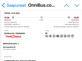 Bussilippu Tampere-Jyväskylä 12.7.22, Matkat, risteilyt ja lentoliput, Matkat ja liput, Jyväskylä, Tori.fi Bussilippu Tampere-Jyväskylä 12.7.22, Matkat, risteilyt ja lentoliput, Matkat ja liput, Jyväskylä, Tori.fi