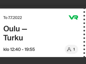 Junalippu Oulu-Tampere-Turku 7.7., Matkat, risteilyt ja lentoliput, Matkat ja liput, Oulu, Tori.fi