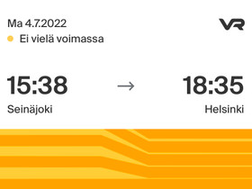 Opiskelijan junalippu Seinäjoki-Helsinki, Matkat, risteilyt ja lentoliput, Matkat ja liput, Seinäjoki, Tori.fi Opiskelijan junalippu Seinäjoki-Helsinki, Matkat, risteilyt ja lentoliput, Matkat ja liput, Seinäjoki, Tori.fi