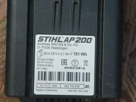 Stihl Ap200 akku, Muut, Akaa, Tori.fi Stihl Ap200 akku, Muut, Akaa, Tori.fi