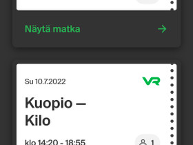 Kuopio-Pasila (Kilo) 10.7. klo 14.20 junalippu, Matkat, risteilyt ja lentoliput, Matkat ja liput, Espoo, Tori.fi Kuopio-Pasila (Kilo) 10.7. klo 14.20 junalippu, Matkat, risteilyt ja lentoliput, Matkat ja liput, Espoo, Tori.fi