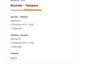 Junalippu kouvola-tampere, Matkat, risteilyt ja lentoliput, Matkat ja liput, Kouvola, Tori.fi Junalippu kouvola-tampere, Matkat, risteilyt ja lentoliput, Matkat ja liput, Kouvola, Tori.fi