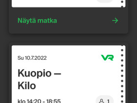Pasila (Kilo)-Kuopio 9.7. Klo 8.25 junalippu, Matkat, risteilyt ja lentoliput, Matkat ja liput, Espoo, Tori.fi