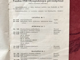 XII Olympiakisat Helsingissä 1940, Muu keräily, Keräily, Mustasaari, Tori.fi XII Olympiakisat Helsingissä 1940, Muu keräily, Keräily, Mustasaari, Tori.fi