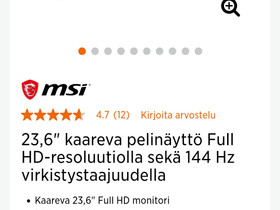 Msi optix 144hz 1ms, Oheislaitteet, Tietokoneet ja lisälaitteet, Pori, Tori.fi