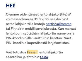 Finnairin lentolahjakortti 500, Matkat, risteilyt ja lentoliput, Matkat ja liput, Naantali, Tori.fi Finnairin lentolahjakortti 500, Matkat, risteilyt ja lentoliput, Matkat ja liput, Naantali, Tori.fi