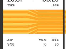 Junaliput Vaasa-Hki lentoasema su 13.11.2022, Matkat, risteilyt ja lentoliput, Matkat ja liput, Vaasa, Tori.fi Junaliput Vaasa-Hki lentoasema su 13.11.2022, Matkat, risteilyt ja lentoliput, Matkat ja liput, Vaasa, Tori.fi