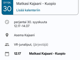 Junaliput Kajaani-Kuopio-Kajaani, Matkat, risteilyt ja lentoliput, Matkat ja liput, Kajaani, Tori.fi Junaliput Kajaani-Kuopio-Kajaani, Matkat, risteilyt ja lentoliput, Matkat ja liput, Kajaani, Tori.fi