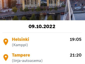 Bussilippu hki-tre su 9.10, Matkat, risteilyt ja lentoliput, Matkat ja liput, Helsinki, Tori.fi Bussilippu hki-tre su 9.10, Matkat, risteilyt ja lentoliput, Matkat ja liput, Helsinki, Tori.fi