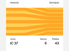 Junalippu Helsinki-Seinäjoki-Tuuri 8.10., Matkat, risteilyt ja lentoliput, Matkat ja liput, Alavus, Tori.fi Junalippu Helsinki-Seinäjoki-Tuuri 8.10., Matkat, risteilyt ja lentoliput, Matkat ja liput, Alavus, Tori.fi