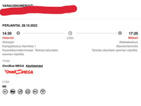 Onnibus Hki-Mkl 28.10, Matkat, risteilyt ja lentoliput, Matkat ja liput, Mikkeli, Tori.fi Onnibus Hki-Mkl 28.10, Matkat, risteilyt ja lentoliput, Matkat ja liput, Mikkeli, Tori.fi