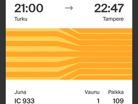 Turku-Tikkurila junalippu 4.11., Matkat, risteilyt ja lentoliput, Matkat ja liput, Vaasa, Tori.fi