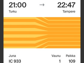 Turku-Tikkurila junalippu 4.11., Matkat, risteilyt ja lentoliput, Matkat ja liput, Vaasa, Tori.fi Turku-Tikkurila junalippu 4.11., Matkat, risteilyt ja lentoliput, Matkat ja liput, Vaasa, Tori.fi