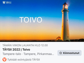 Liput 2 kpl Täysii-seminaariin, Keikat, konsertit ja tapahtumat, Matkat ja liput, Huittinen, Tori.fi Liput 2 kpl Täysii-seminaariin, Keikat, konsertit ja tapahtumat, Matkat ja liput, Huittinen, Tori.fi