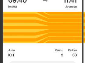 Junaliput 2 henkilölle Imatra-Joensuu-Imatra, Matkat, risteilyt ja lentoliput, Matkat ja liput, Imatra, Tori.fi Junaliput 2 henkilölle Imatra-Joensuu-Imatra, Matkat, risteilyt ja lentoliput, Matkat ja liput, Imatra, Tori.fi