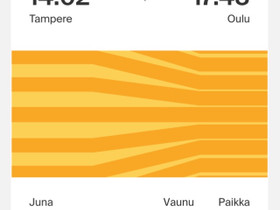 Junalippu Tampere-Oulu la 17.12.2022, Matkat, risteilyt ja lentoliput, Matkat ja liput, Oulu, Tori.fi Junalippu Tampere-Oulu la 17.12.2022, Matkat, risteilyt ja lentoliput, Matkat ja liput, Oulu, Tori.fi