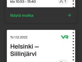 Junaliput Siilinjärvi-HKI-Siilijärvi 30.11.-1.12, Matkat, risteilyt ja lentoliput, Matkat ja liput, Siilinjärvi, Tori.fi Junaliput Siilinjärvi-HKI-Siilijärvi 30.11.-1.12, Matkat, risteilyt ja lentoliput, Matkat ja liput, Siilinjärvi, Tori.fi
