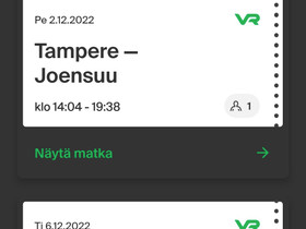 Junalippu Tampere-Joensuu-Tampere 2.12. - 6.12., Matkat, risteilyt ja lentoliput, Matkat ja liput, Tampere, Tori.fi
