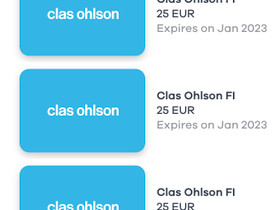 Clas Ohlson lahjakortteja 125e, Keikat, konsertit ja tapahtumat, Matkat ja liput, Lumijoki, Tori.fi Clas Ohlson lahjakortteja 125e, Keikat, konsertit ja tapahtumat, Matkat ja liput, Lumijoki, Tori.fi