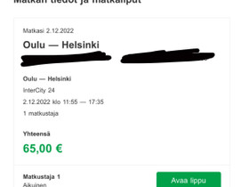 Junalippu, Matkat, risteilyt ja lentoliput, Matkat ja liput, Oulu, Tori.fi