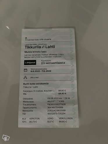 Tikkurila - Lahti lähijunalippu x2