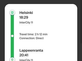 2kpl junaliput 18.12 Helsinki-Lappeenranta, Matkat, risteilyt ja lentoliput, Matkat ja liput, Lappeenranta, Tori.fi