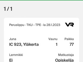Junaliput Tampere-Turku-Tampere 27-28.1, Matkat, risteilyt ja lentoliput, Matkat ja liput, Tampere, Tori.fi Junaliput Tampere-Turku-Tampere 27-28.1, Matkat, risteilyt ja lentoliput, Matkat ja liput, Tampere, Tori.fi