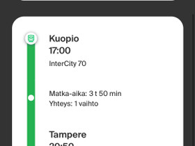 2.2 Kuopio-Tampere junalippu(opiskelija), Matkat, risteilyt ja lentoliput, Matkat ja liput, Joensuu, Tori.fi 2.2 Kuopio-Tampere junalippu(opiskelija), Matkat, risteilyt ja lentoliput, Matkat ja liput, Joensuu, Tori.fi