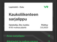 VR sarjalippu Oulu-Kajaani/Iisalmi/Lapinlahti