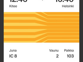 M: Junalippu Kitee-Helsinki 2.2, Matkat, risteilyt ja lentoliput, Matkat ja liput, Rääkkylä, Tori.fi M: Junalippu Kitee-Helsinki 2.2, Matkat, risteilyt ja lentoliput, Matkat ja liput, Rääkkylä, Tori.fi