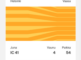 Junalippu Helsinki-vaasa pe 17.2, Matkat, risteilyt ja lentoliput, Matkat ja liput, Vaasa, Tori.fi
