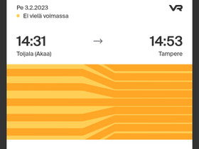 A: Junalippu Toijalasta Tampereelle pe 3.2, Matkat, risteilyt ja lentoliput, Matkat ja liput, Akaa, Tori.fi A: Junalippu Toijalasta Tampereelle pe 3.2, Matkat, risteilyt ja lentoliput, Matkat ja liput, Akaa, Tori.fi