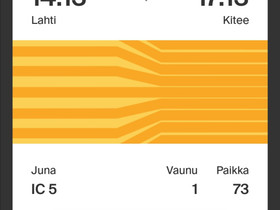 Junalippu Lahti - Kitee 13.2, Matkat, risteilyt ja lentoliput, Matkat ja liput, Rääkkylä, Tori.fi Junalippu Lahti - Kitee 13.2, Matkat, risteilyt ja lentoliput, Matkat ja liput, Rääkkylä, Tori.fi