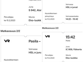 Junaliput Kupittaa-Pasila Pasila-Kupittaa, Matkat, risteilyt ja lentoliput, Matkat ja liput, Helsinki, Tori.fi