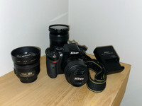 Nikon D5200 -järjestelmäkamera + objektiivit